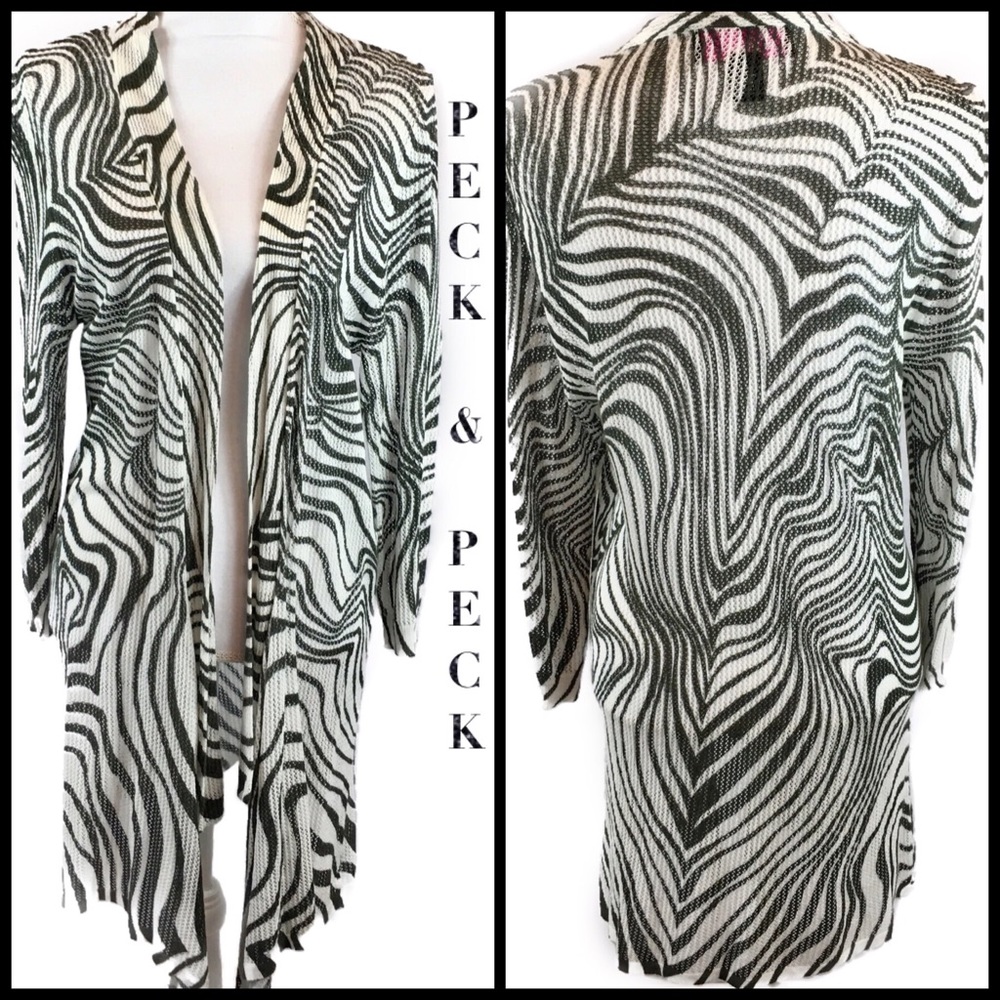 Peck & Peck Charcoal Gray Zebra Stripe Duster Sz L - image 1